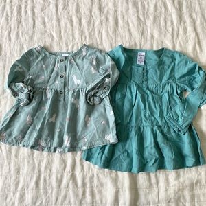Carter's Lot of Green Long Sleeve Blouses Size 2T and 24 Months
